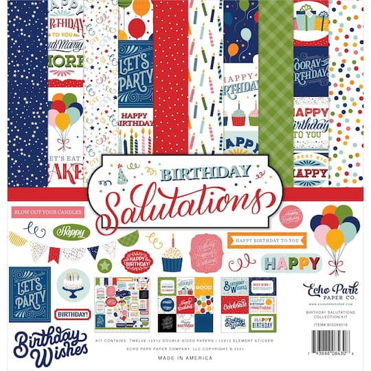 Echo Park&#x2122; Paper Co. Birthday Salutations Paper Craft Collection Kit, 12&#x22; x 12&#x22;